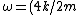 \omega=(4k/2m)^{1/2}=(2k/m)^{1/2}